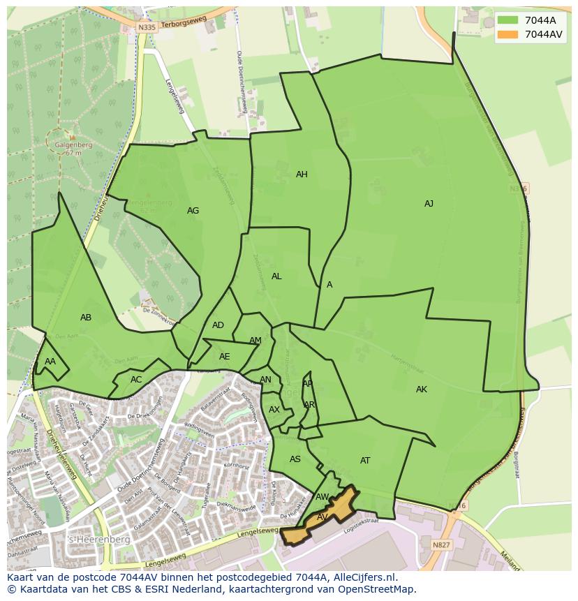 Afbeelding van het postcodegebied 7044 AV op de kaart.