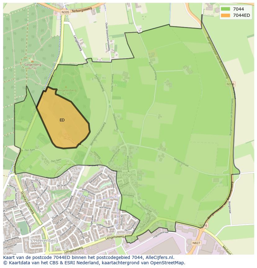 Afbeelding van het postcodegebied 7044 ED op de kaart.