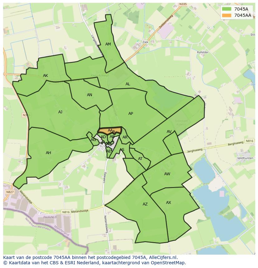 Afbeelding van het postcodegebied 7045 AA op de kaart.