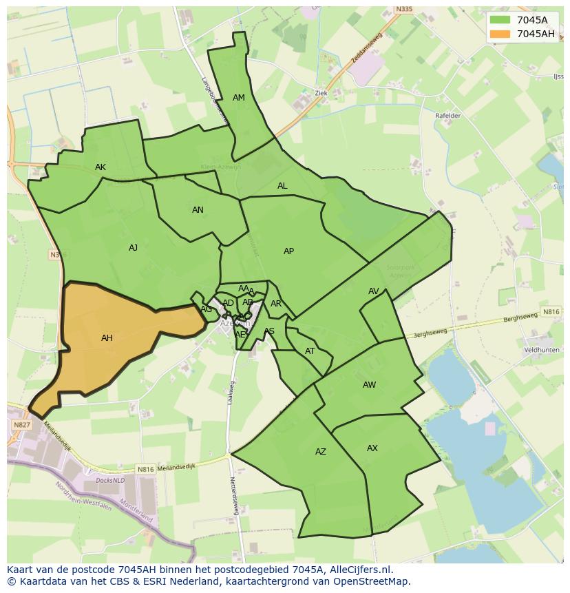 Afbeelding van het postcodegebied 7045 AH op de kaart.