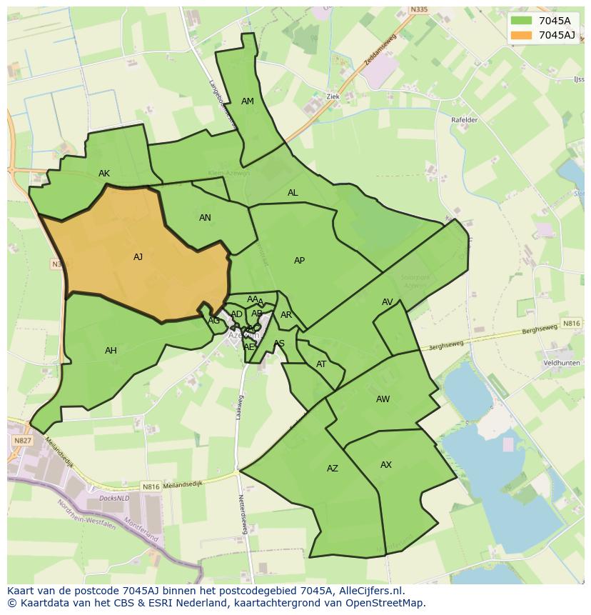 Afbeelding van het postcodegebied 7045 AJ op de kaart.