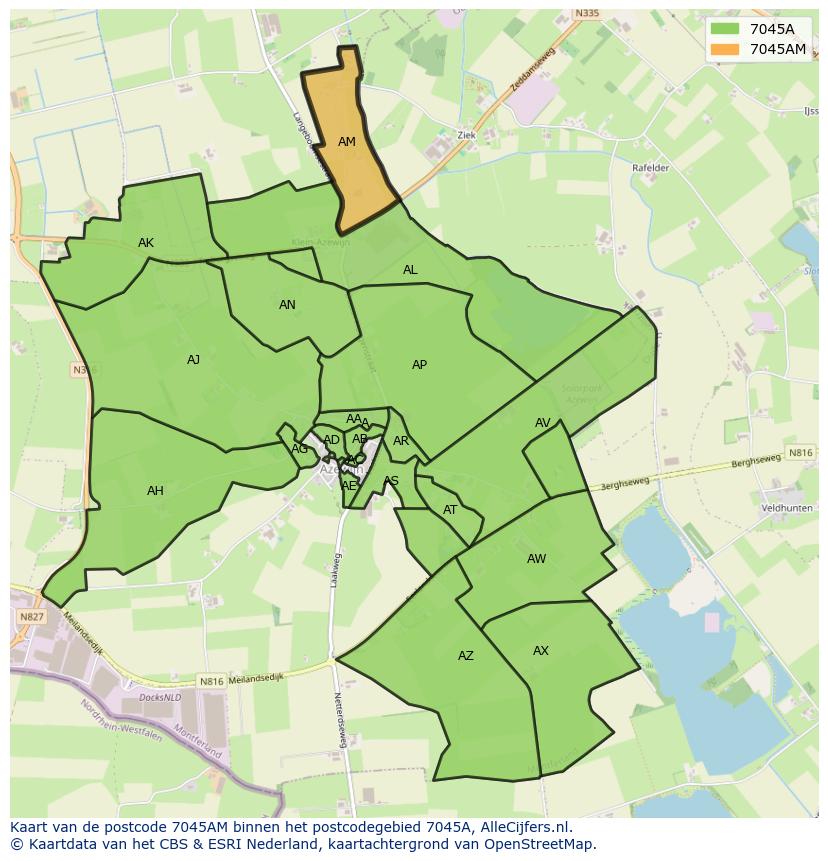 Afbeelding van het postcodegebied 7045 AM op de kaart.