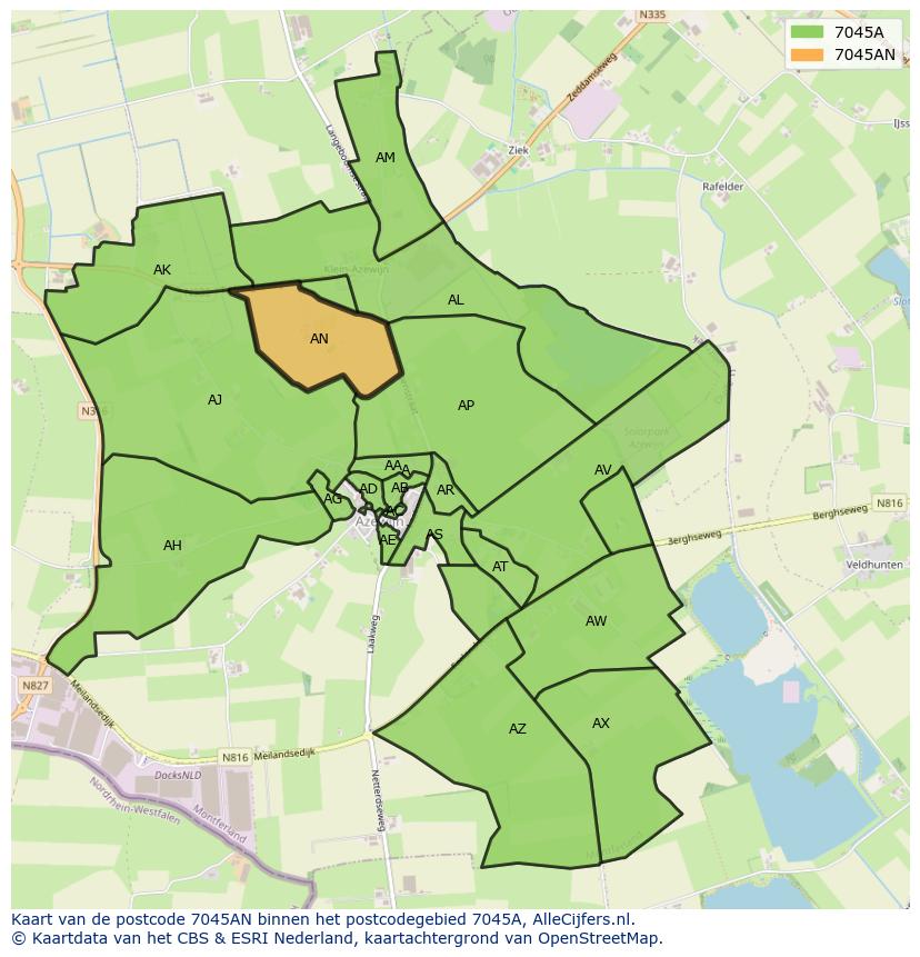 Afbeelding van het postcodegebied 7045 AN op de kaart.