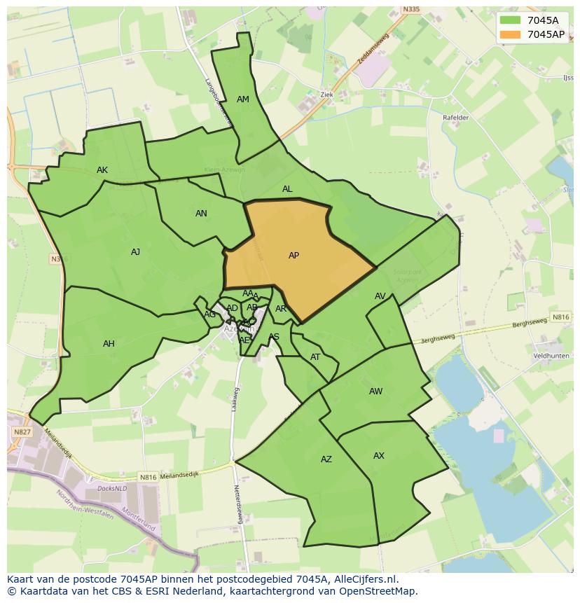 Afbeelding van het postcodegebied 7045 AP op de kaart.