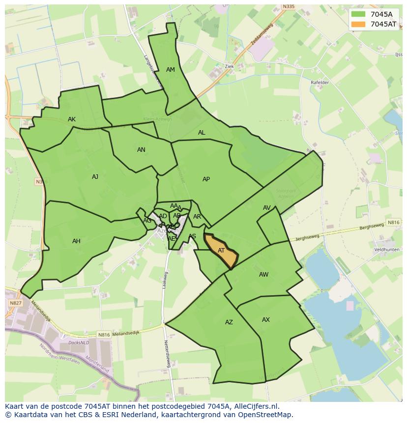 Afbeelding van het postcodegebied 7045 AT op de kaart.