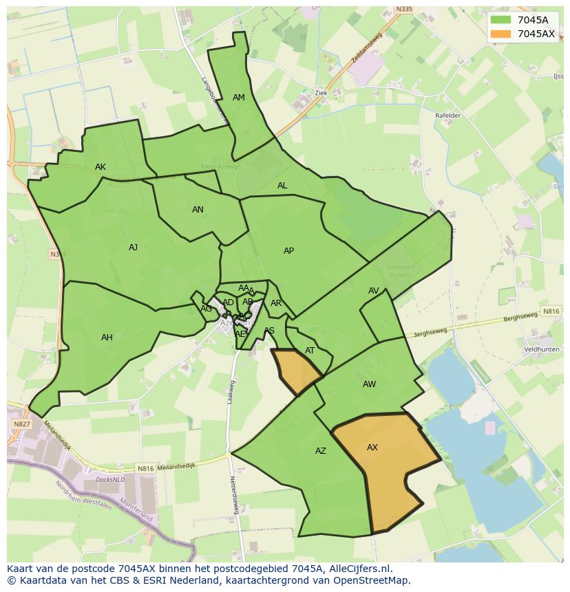 Afbeelding van het postcodegebied 7045 AX op de kaart.