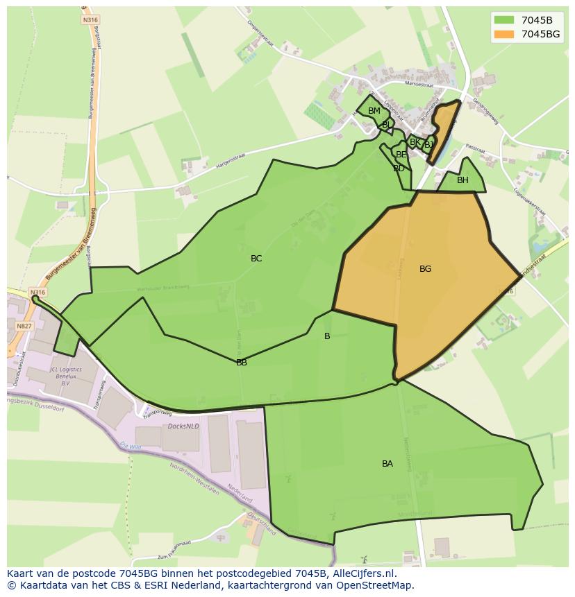 Afbeelding van het postcodegebied 7045 BG op de kaart.