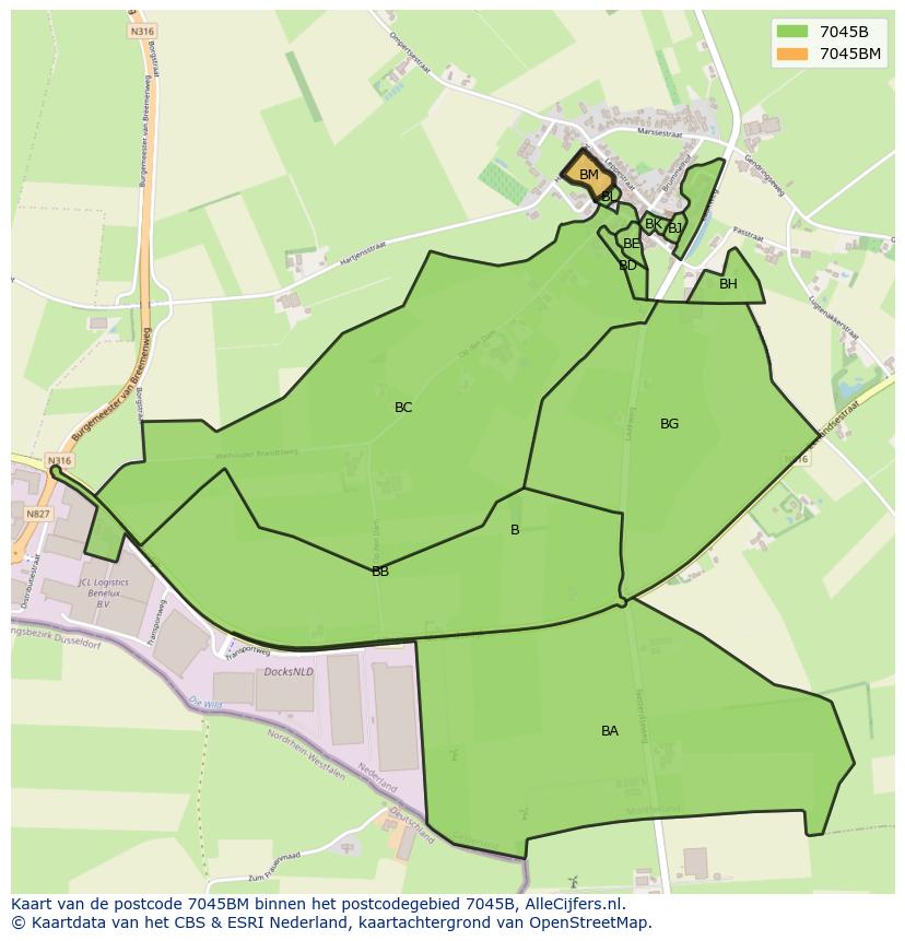 Afbeelding van het postcodegebied 7045 BM op de kaart.