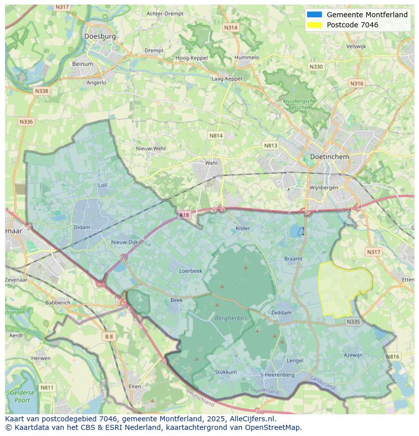 Afbeelding van het postcodegebied 7046 op de kaart.
