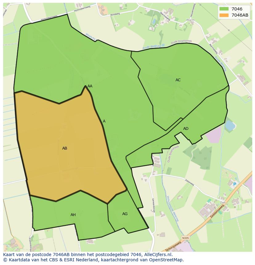 Afbeelding van het postcodegebied 7046 AB op de kaart.