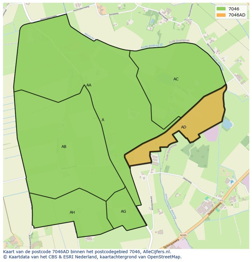 Afbeelding van het postcodegebied 7046 AD op de kaart.