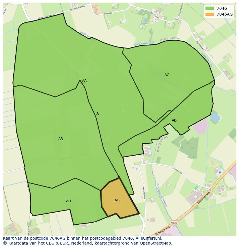 Afbeelding van het postcodegebied 7046 AG op de kaart.