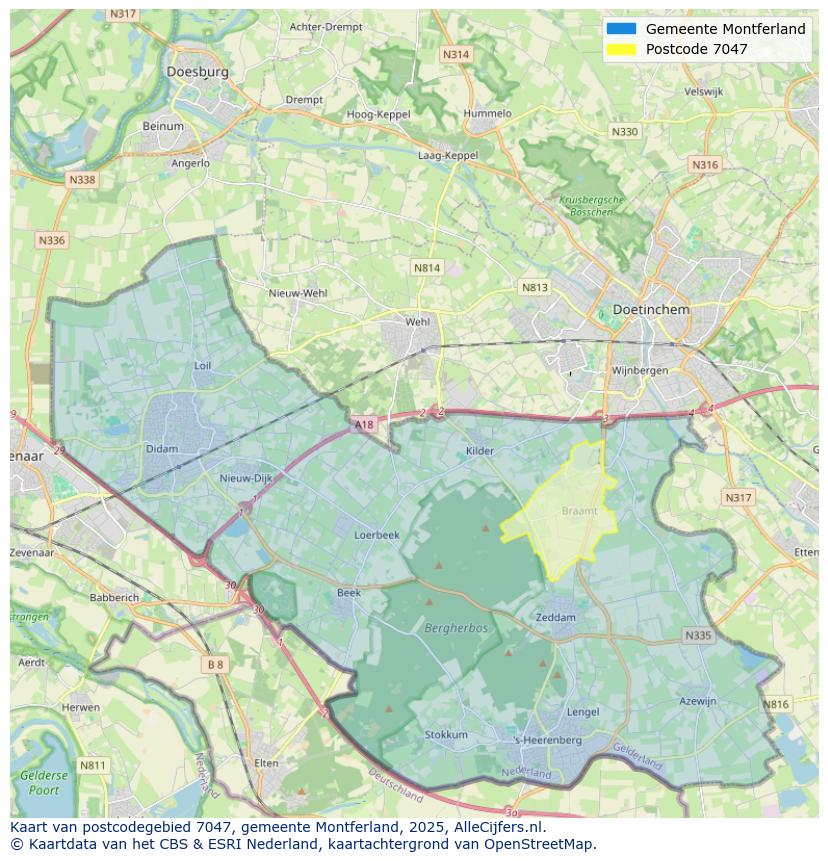 Afbeelding van het postcodegebied 7047 op de kaart.