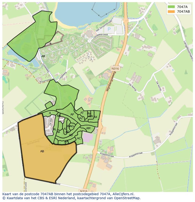 Afbeelding van het postcodegebied 7047 AB op de kaart.