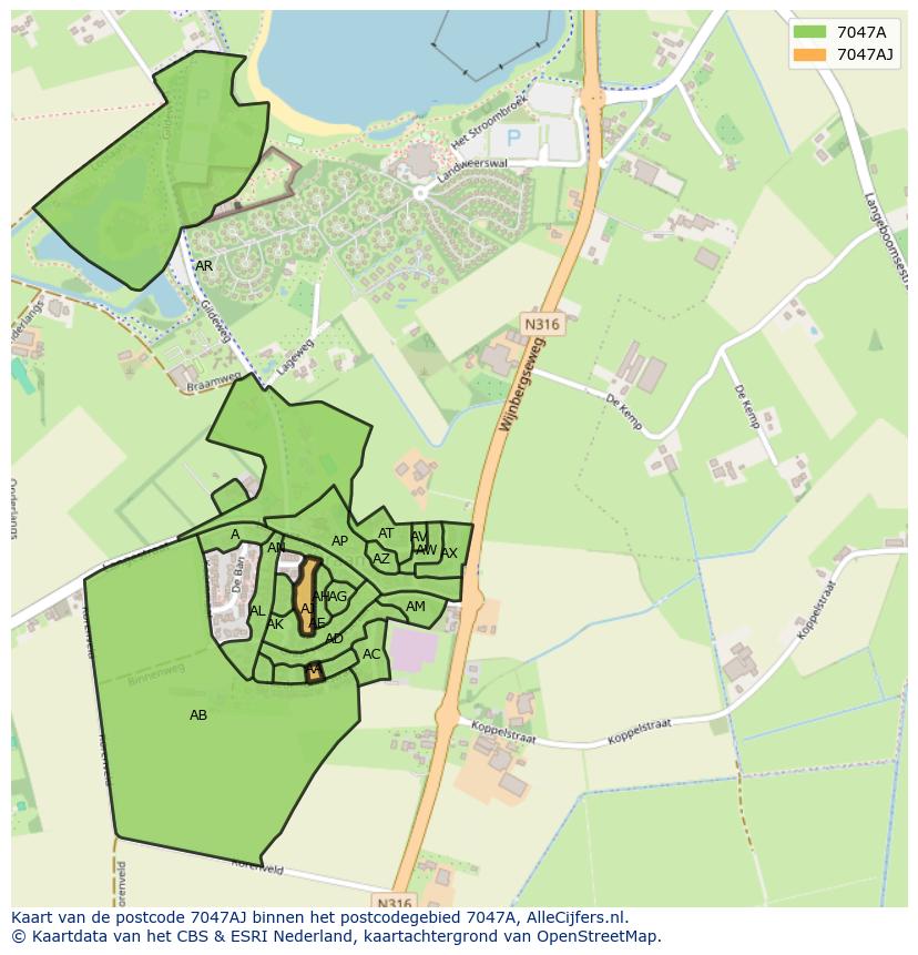 Afbeelding van het postcodegebied 7047 AJ op de kaart.