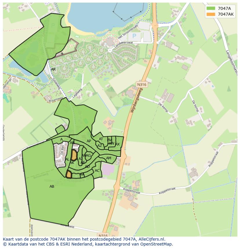 Afbeelding van het postcodegebied 7047 AK op de kaart.