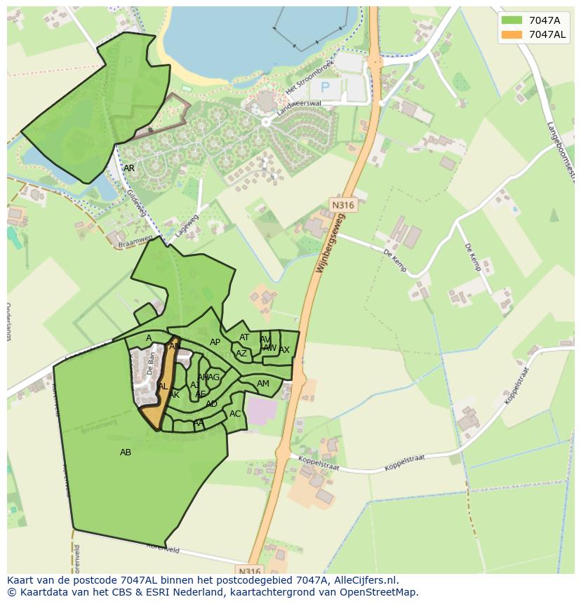 Afbeelding van het postcodegebied 7047 AL op de kaart.