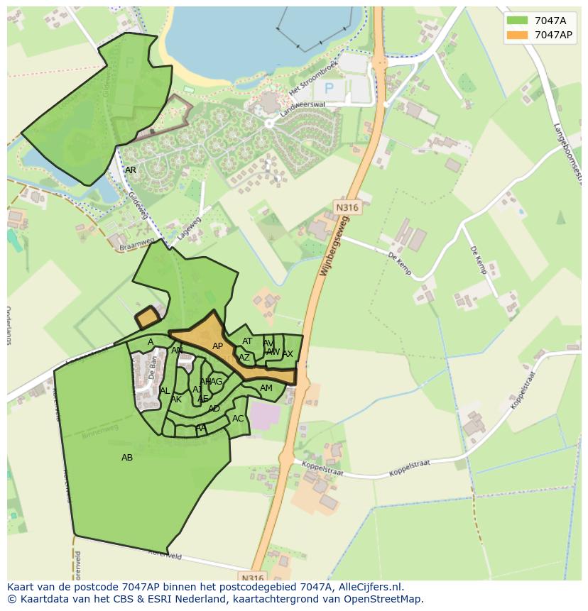 Afbeelding van het postcodegebied 7047 AP op de kaart.