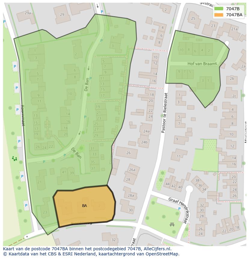 Afbeelding van het postcodegebied 7047 BA op de kaart.