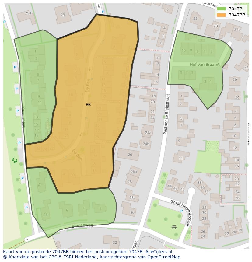 Afbeelding van het postcodegebied 7047 BB op de kaart.