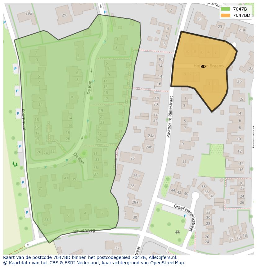 Afbeelding van het postcodegebied 7047 BD op de kaart.