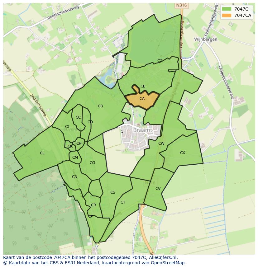 Afbeelding van het postcodegebied 7047 CA op de kaart.