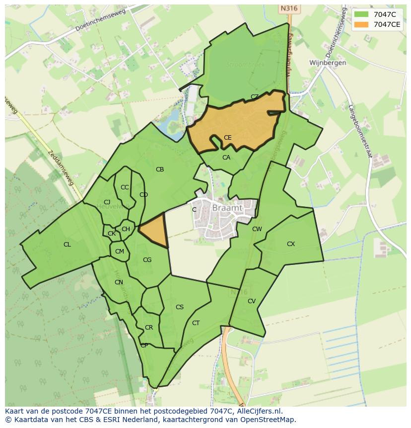 Afbeelding van het postcodegebied 7047 CE op de kaart.