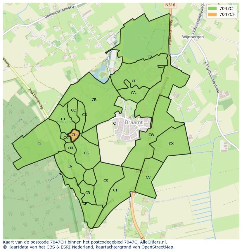 Afbeelding van het postcodegebied 7047 CH op de kaart.
