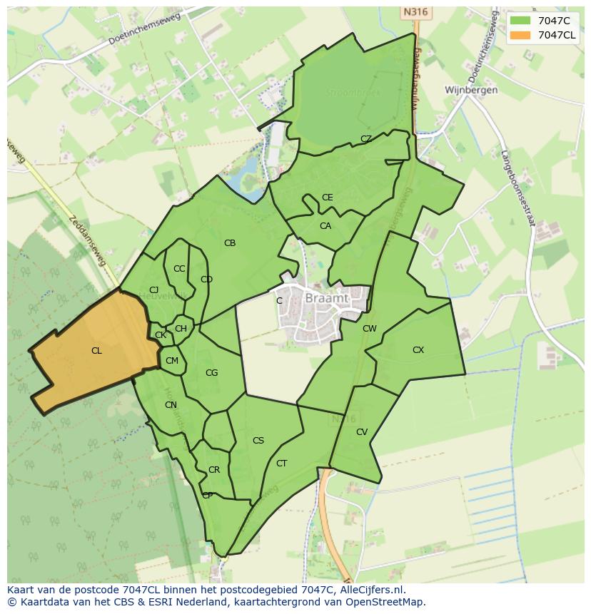 Afbeelding van het postcodegebied 7047 CL op de kaart.