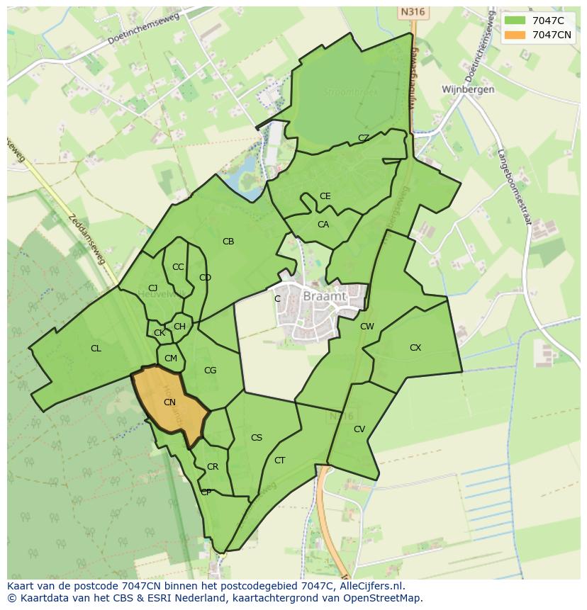 Afbeelding van het postcodegebied 7047 CN op de kaart.