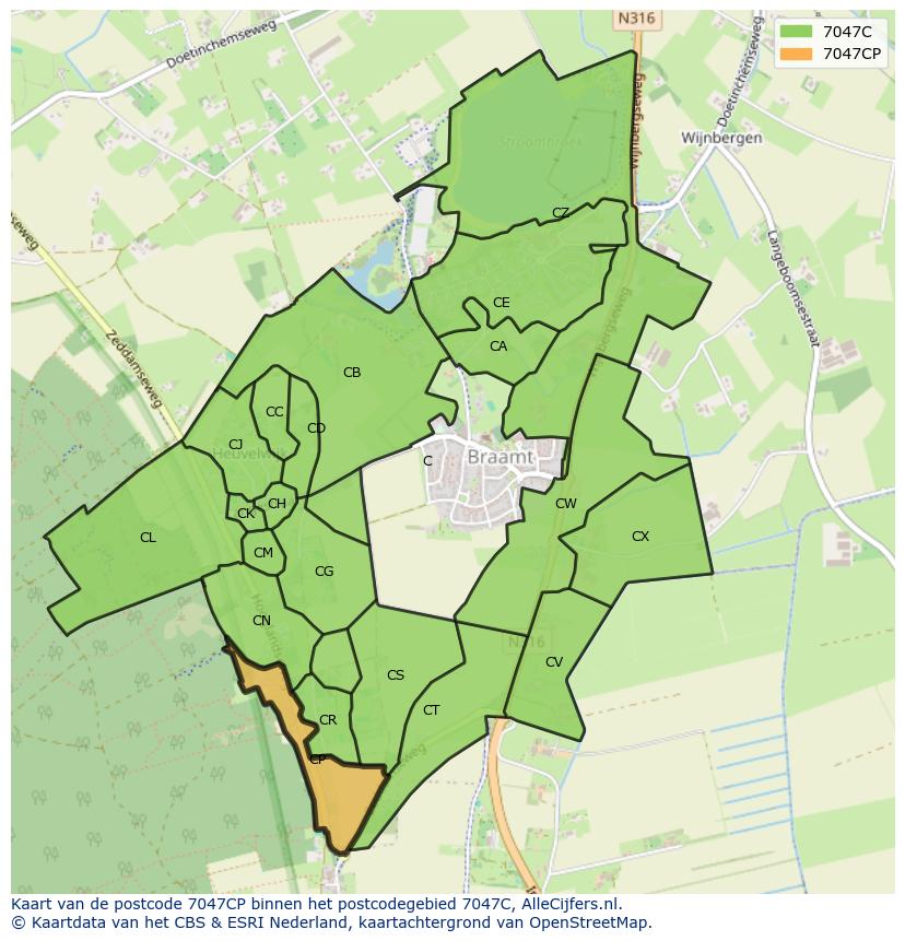 Afbeelding van het postcodegebied 7047 CP op de kaart.