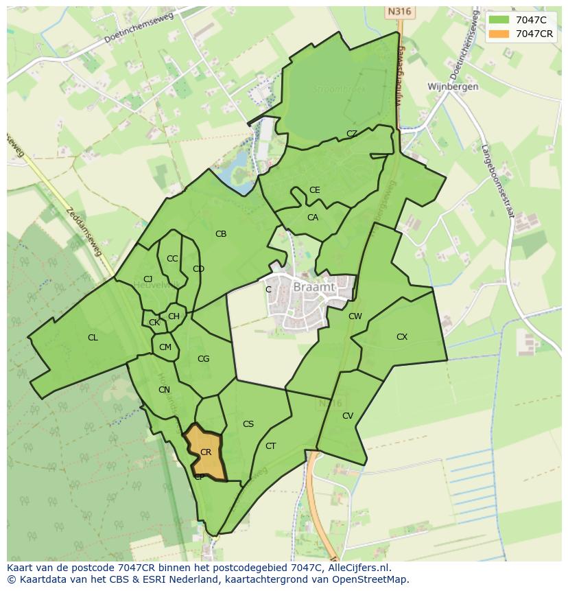 Afbeelding van het postcodegebied 7047 CR op de kaart.