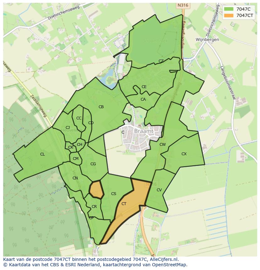 Afbeelding van het postcodegebied 7047 CT op de kaart.