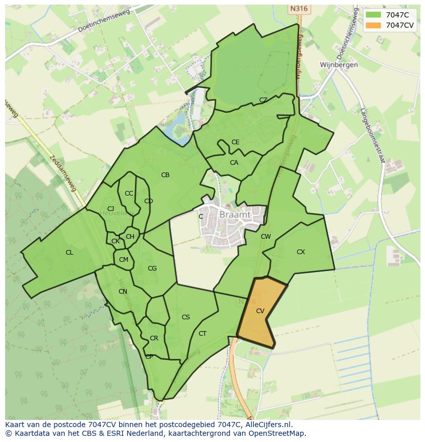 Afbeelding van het postcodegebied 7047 CV op de kaart.