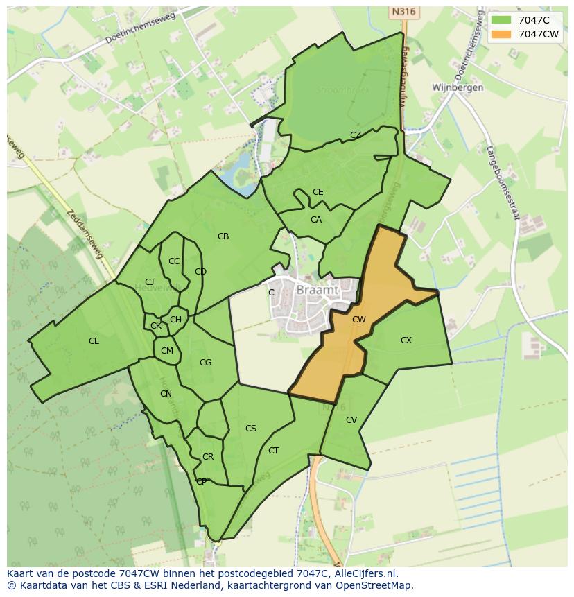 Afbeelding van het postcodegebied 7047 CW op de kaart.