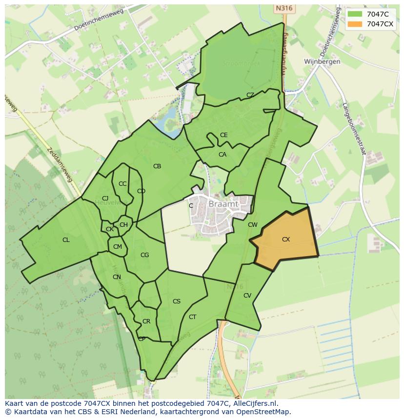 Afbeelding van het postcodegebied 7047 CX op de kaart.