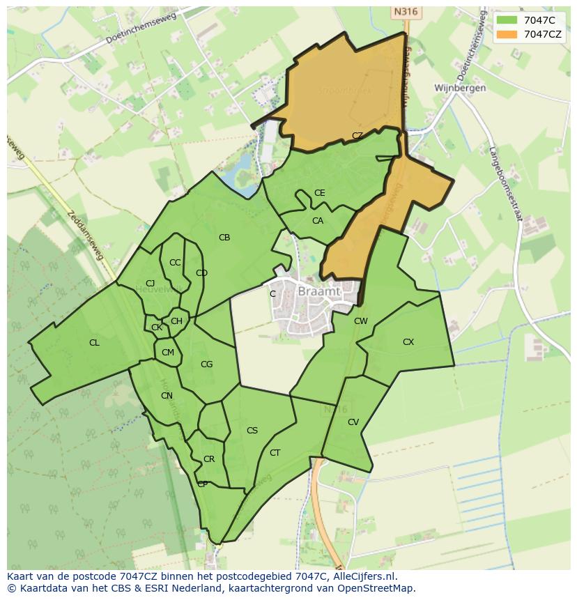 Afbeelding van het postcodegebied 7047 CZ op de kaart.