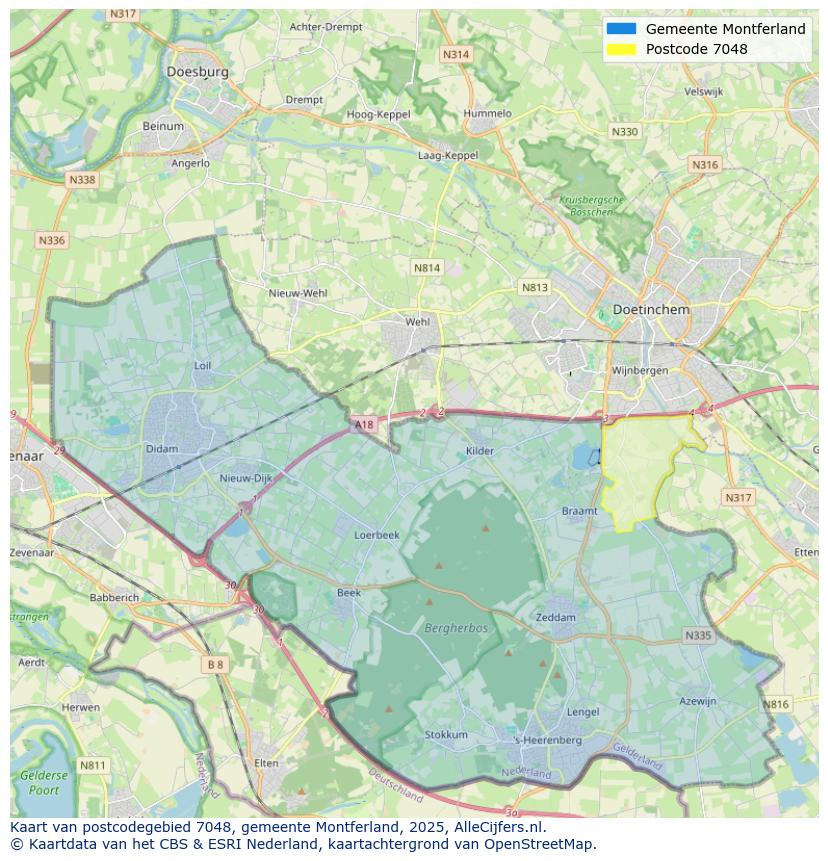Afbeelding van het postcodegebied 7048 op de kaart.