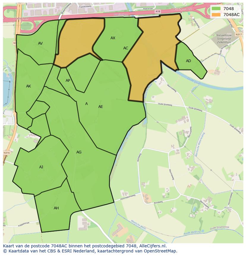 Afbeelding van het postcodegebied 7048 AC op de kaart.