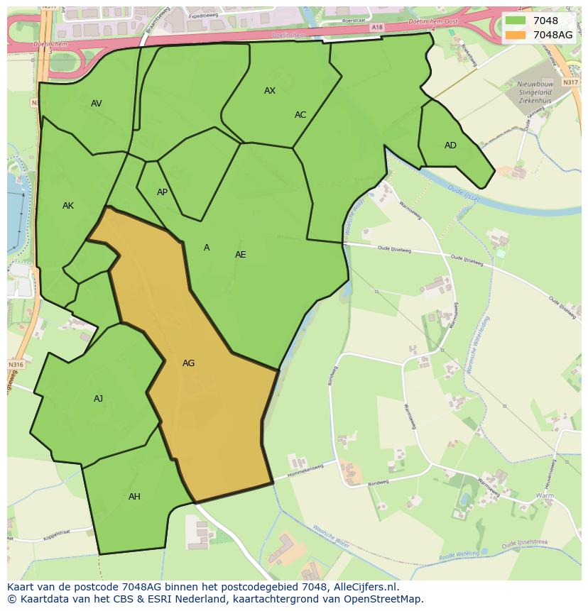 Afbeelding van het postcodegebied 7048 AG op de kaart.