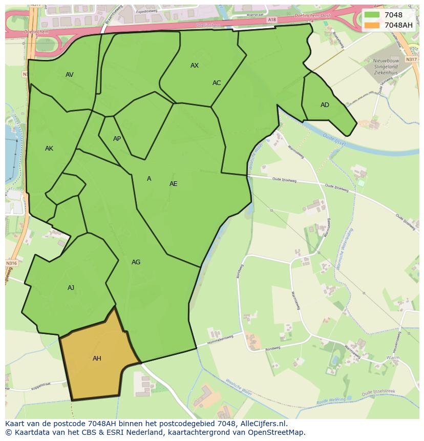 Afbeelding van het postcodegebied 7048 AH op de kaart.