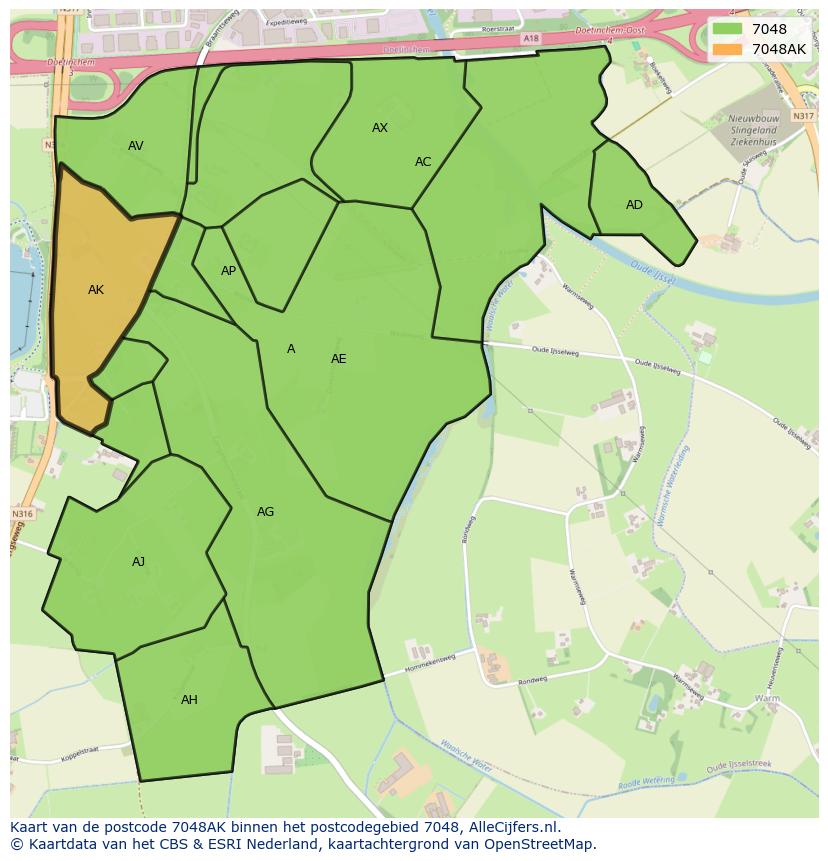 Afbeelding van het postcodegebied 7048 AK op de kaart.