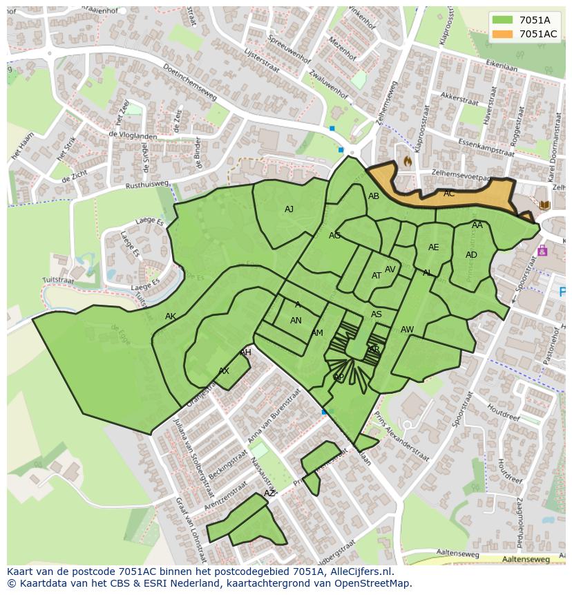 Afbeelding van het postcodegebied 7051 AC op de kaart.