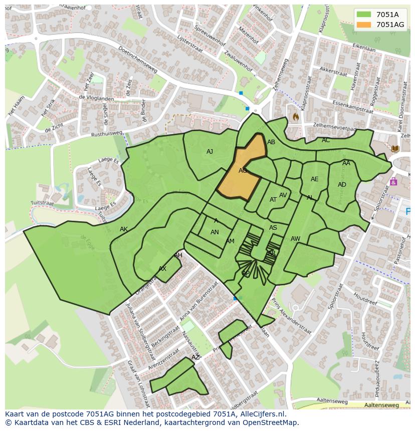 Afbeelding van het postcodegebied 7051 AG op de kaart.