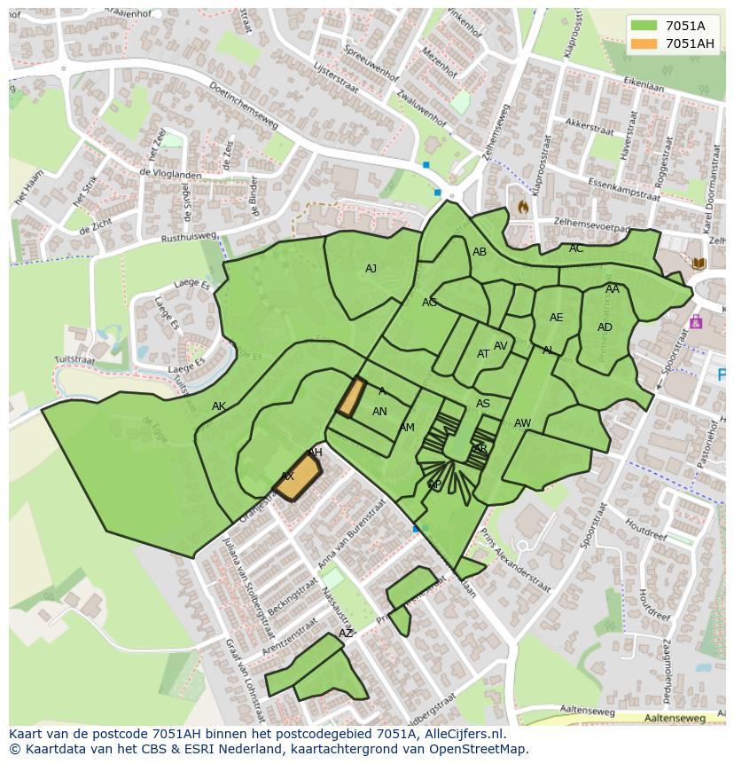 Afbeelding van het postcodegebied 7051 AH op de kaart.