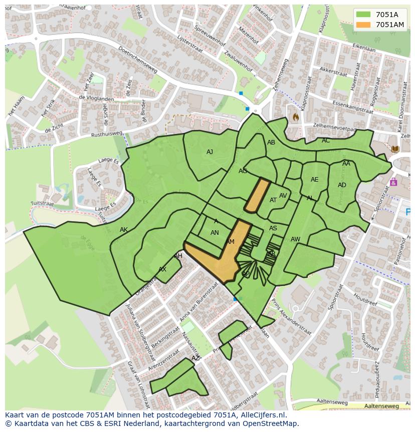 Afbeelding van het postcodegebied 7051 AM op de kaart.