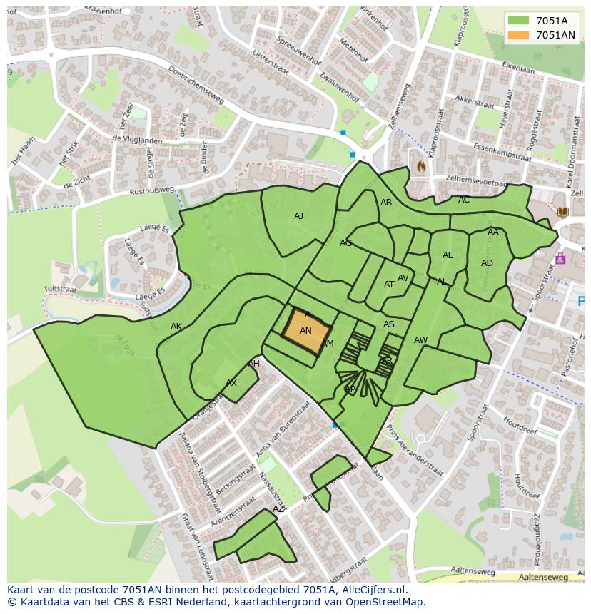 Afbeelding van het postcodegebied 7051 AN op de kaart.