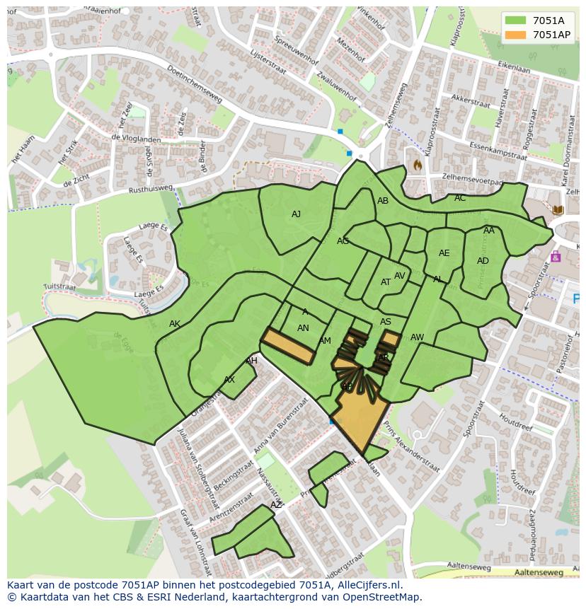 Afbeelding van het postcodegebied 7051 AP op de kaart.