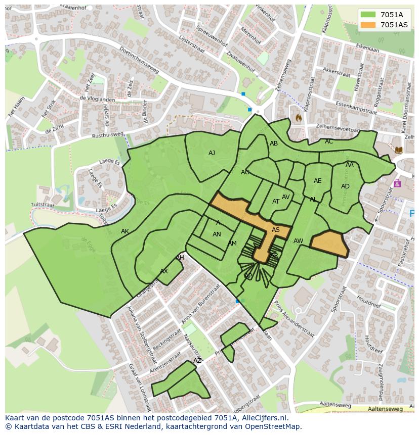 Afbeelding van het postcodegebied 7051 AS op de kaart.