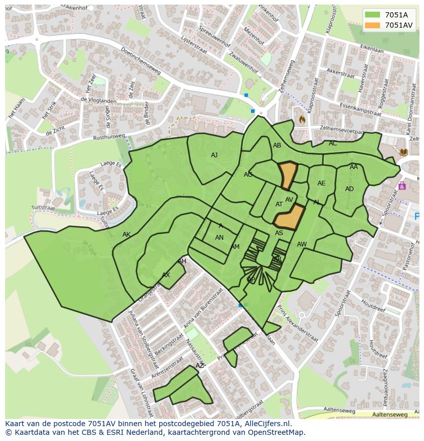 Afbeelding van het postcodegebied 7051 AV op de kaart.